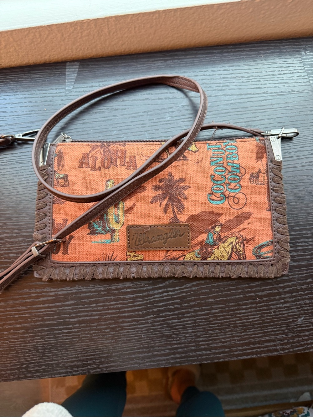 Wrangler Orange and Brown Western Graphic Crossbody Bag